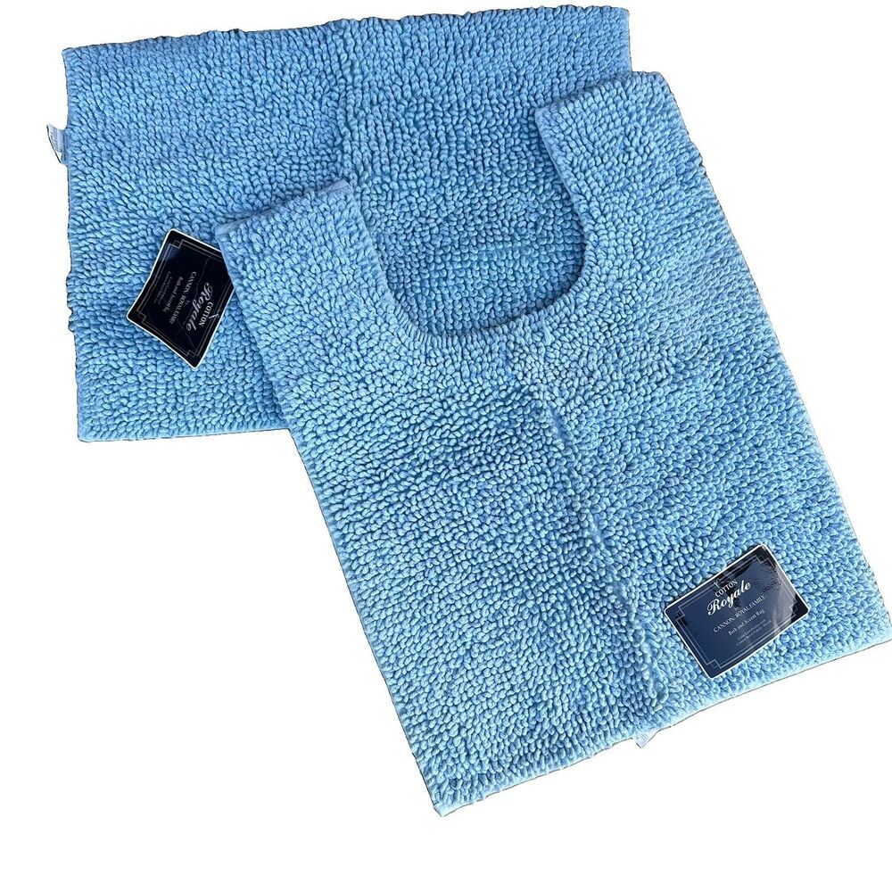 Cannon Cotton Royale 2-Piece Blue Cotton Bath Rug Set NWT Made in USA